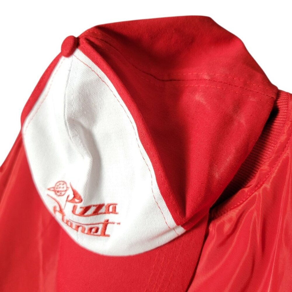Toy Story Red Pizza Planet Satin Bomber Windbreaker Jacket Adult Medium & Cap L - Picture 8 of 12